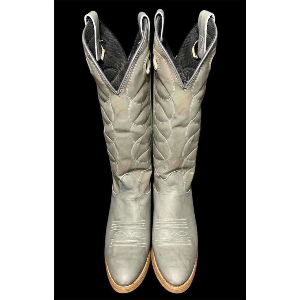 Texas Leather Boots Gray Cowboy Rodeo Riding Boots Women Size 5.5 Made In USA - Picture 3 of 8